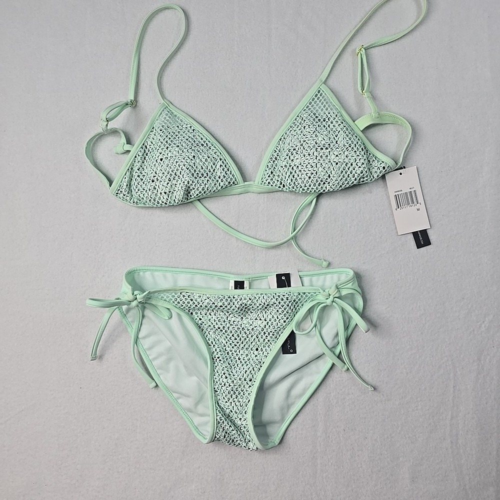 Ninety Nine Degrees Juniors Bikini M sea Foam Green Y2K Fishnet Beach Surfer VTG